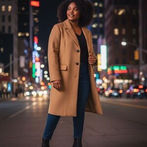 Michaels Kors Wool Blend Structured Tan Peacoat with Lining and Pockets Warm